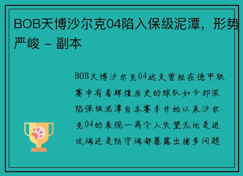 BOB天博沙尔克04陷入保级泥潭，形势严峻 - 副本