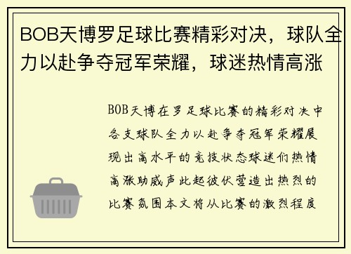 BOB天博罗足球比赛精彩对决，球队全力以赴争夺冠军荣耀，球迷热情高涨助威助阵